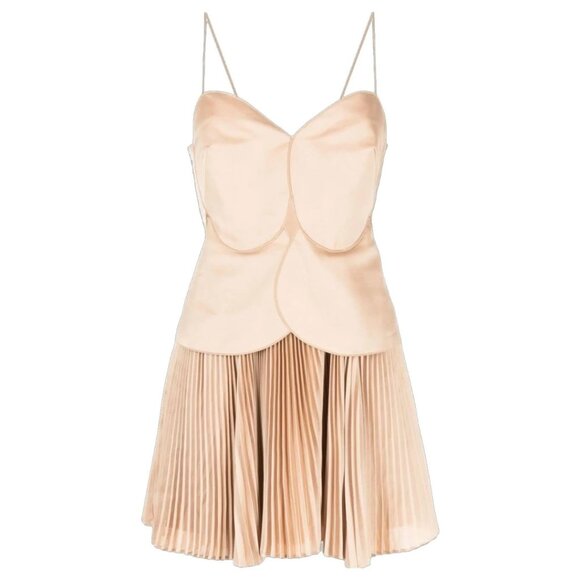 NWT Acler Willcocks Mini Dress Size 4 Tan Spaghetti Strap Pleated Lace-Up Back - Picture 8 of 13